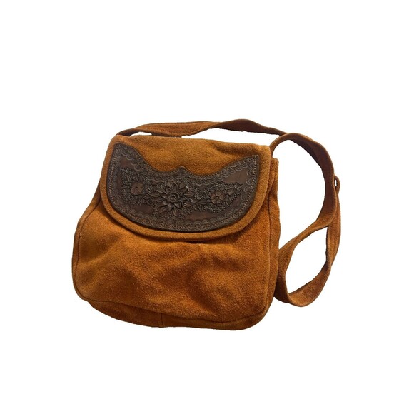 Unbranded Handbags - Vintage Suede Purse With Hand Tooled Decor